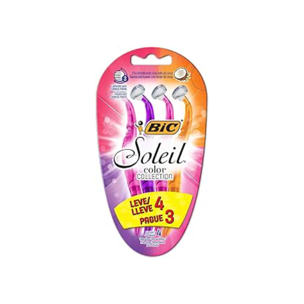BIC Aparelho De Depilar Soleil Rosa Roxo E Laranja Leve 4 Pague 3 - 930183 - Dupla Fita Lubrificante Com Leite De Coco
