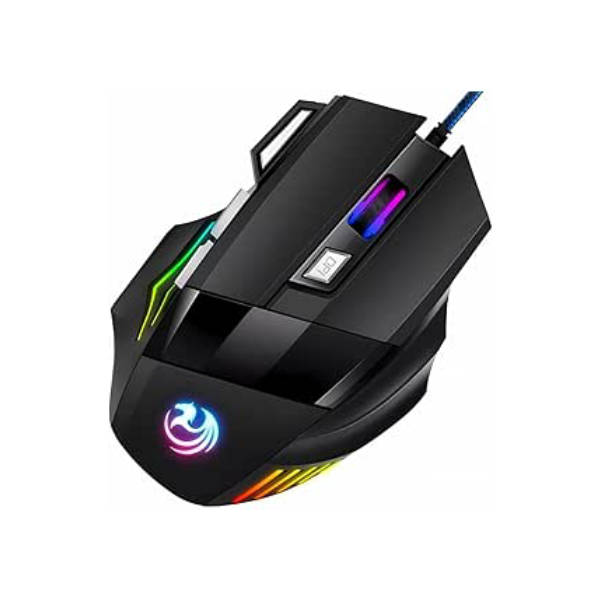Mouse Gamer Anúbis 7 Botões 32000 DPI Ajustável LED RGB Alta Precisão e Velocidade Jogos Trabalho Estudos Cabo Reforçado Super Rápido Ergonômico Antideslizante Clique Duplo Premium - Preto