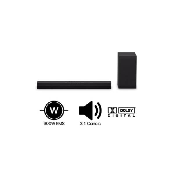 Soundbar LG S40T - 300W RMS, 2.1 Canais, Dolby Digital, Sem fios, Bluetooth 5.3, Entrada Óptica, HDMI, AI Sound Pro