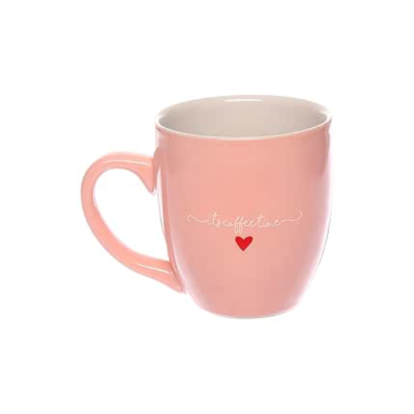 Caneca de Cerâmica Rosa com Estampa de Coração – 300ml – Ideal para Café e Chá, Presente Romântico ou Decorativo