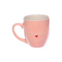 Caneca de Cerâmica Rosa com Estampa de Coração – 300ml – Ideal para Café e Chá, Presente Romântico ou Decorativo