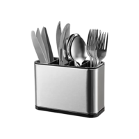 Escorredor Porta Talheres Aço Inox 4 Divisórias com Sistema de Drenagem Design Moderno Organizador de Utensílios de Cozinha Pia Compacto