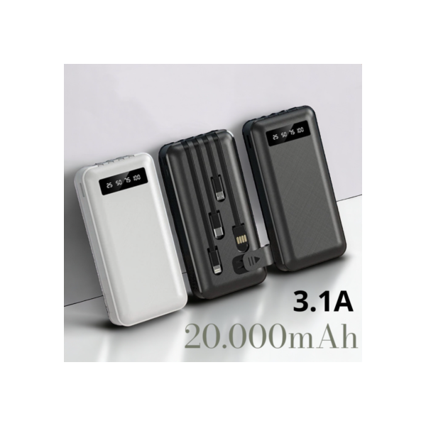 Carregador Power Bank Portátil 20000mah Universal Saida 4 Cabos