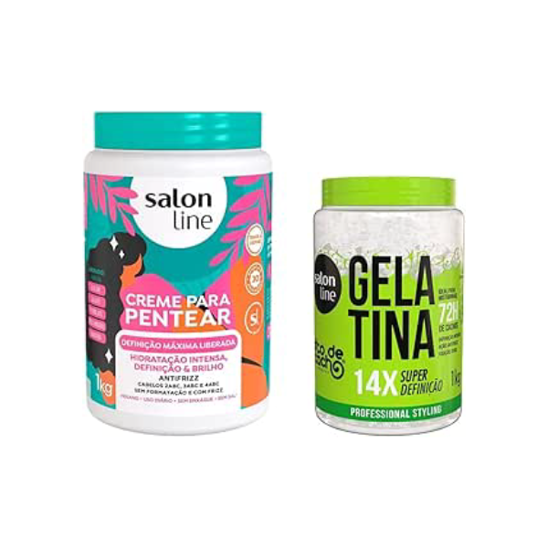 Salon Line, Kit Creme de Pentear, Definição Máxima + Gelatina Capilar, Super Definição, Vegano - Para Cabelos Ondulados, Cacheados e Crespos, 1 kg