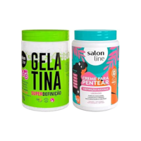 Salon Line, Kit Creme de Pentear, Definição Máxima + Gelatina Capilar, Super Definição, Vegano - Para Cabelos Ondulados, Cacheados e Crespos, 1 kg