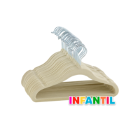 Kit 50 Cabides Veludo Infantil Slim Antiderrapante Bege