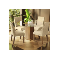 Conjunto Sala de Jantar Mesa Tampo de Vidro Redondo 4 Cadeiras Rustic/Imperial Mile Madesa
