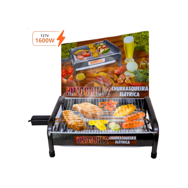 Churrasqueira Elétrica Portátil Gourmet Grande Com Pés Alumínio 110v Anti Fumaça 1600w 40cm Grill