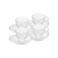 Wolff Coração Pearl Conjunto de Xícaras para Café com Pires de Cristal 4 Peças, Transparente, 85 ml