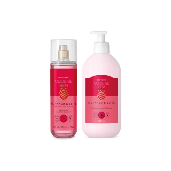 Combo Cuide-se Bem Morango E Leite: Loção Corporal 400ml + Body Splash 200ml