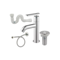 Kit Torneira Bica Alta + Valvula Cromada abs + Sifão Universal Branco + Engate Flexível Em Inox 40cm