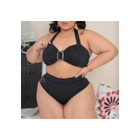 Biquíni plus size liso fivela cintura alta com bojo Moda praia