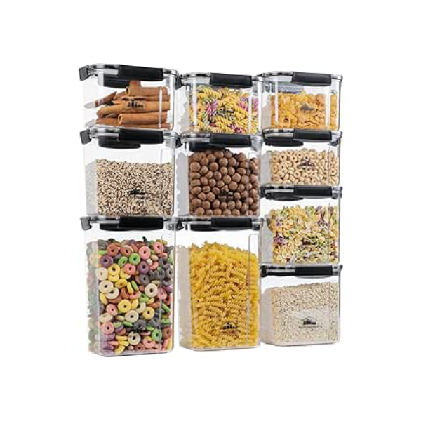 House Organizer - Kit com 10 Potes Herméticos Retangulares Empilháveis com 4 Travas, Porta-Mantimentos e Alimentos, Super Resistentes e à Prova de Vazamento, Ideal para Organizar Cozinha e Armários