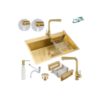 Cuba Pia Dourada Inox 304 Gourmet Cozinha 60x45 Com Torneira Escovado E Acessórios Terno Yesop