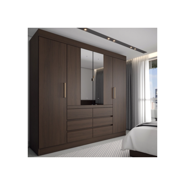 Guarda-Roupa Casal Honey 4 Portas 6 Gavetas com Espelho