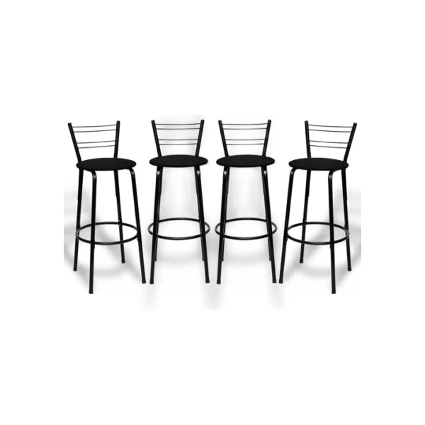 Kit 4 Banquetas Itagold Florida Top Alta Cozinha Americana Bar Balcão Alto Estrutura Preta Atlanta Cor Assento Preto 90cm