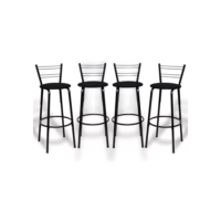 Kit 4 Banquetas Itagold Florida Top Alta Cozinha Americana Bar Balcão Alto Estrutura Preta Atlanta Cor Assento Preto 90cm