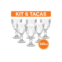 Kit 6 Taças Diamond Vidro Transparente Para Vinho Luxo Resistente 340ml