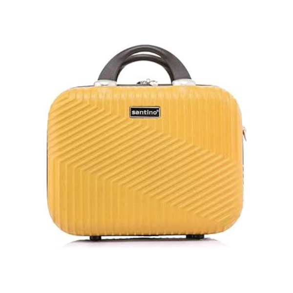 Frasqueira Necessarie de Viagens Geometric Pequena de mão ABS Rígida Fechamento em Ziper com Organizador Interno, Amarelo, Santino - ASAF7003P