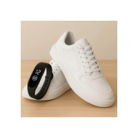 Kit Tenis Casual Tamanho Especial Sola Alta Relógio Digital Branco Liso 40 Br