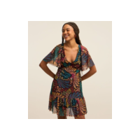 Vestido Curto em Tule com Estampa de Frutinhas Multicores