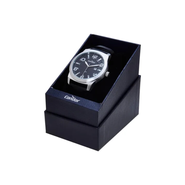 Relógio Condor Masculino Prata - Co2115mwl/5p Correia Preto Bisel Prateado Fundo Preto