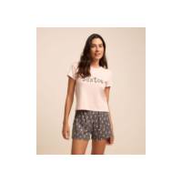 Pijama Short Doll em Algodão com Lettering Sextou Bege/Cinza