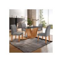 Conjunto Sala De Jantar Mesa Tampo Mdf/vidro E 4 Cadeiras