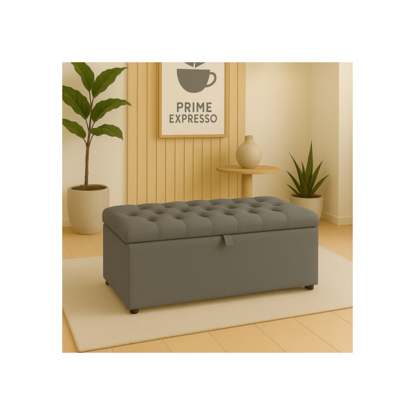 Puff Baú pé de cama 90 cm no Sued Capitone Organizador e Sapateira (Porta Objetos e Brinquedos)