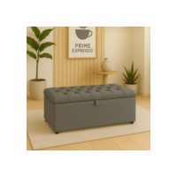 Puff Baú pé de cama 90 cm no Sued Capitone Organizador e Sapateira (Porta Objetos e Brinquedos)
