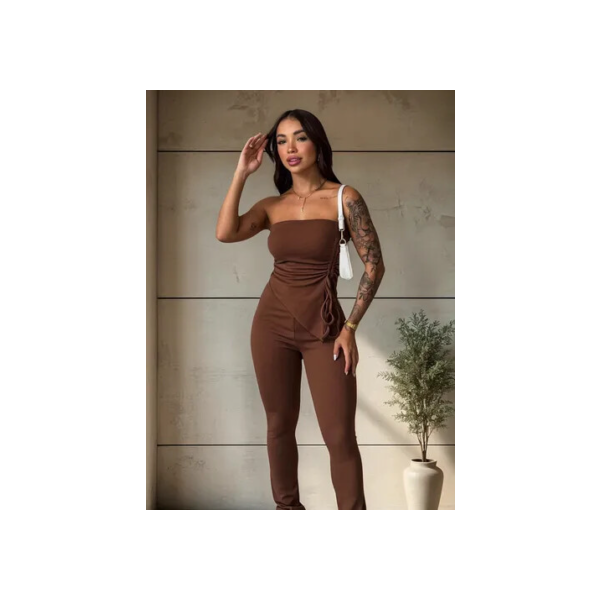 Conjunto Blusa Tomara Que Caia Com Ajuste Na Lateral E Calça