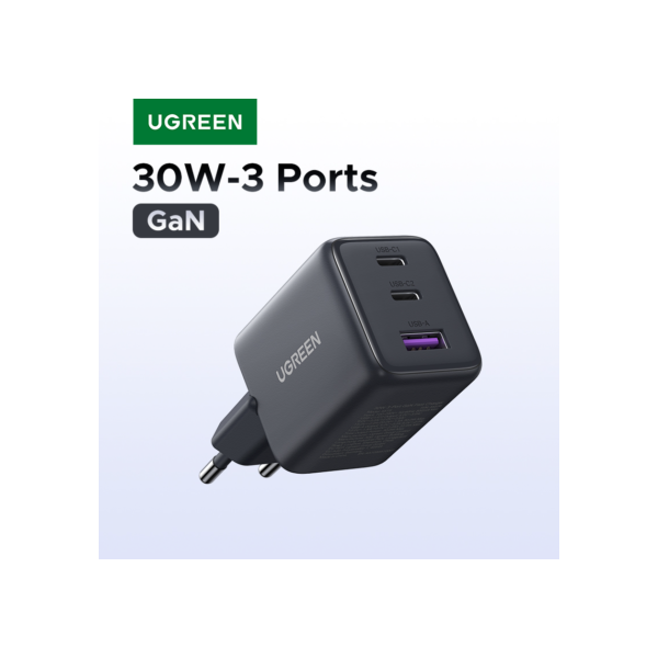 Ugreen 30w gan carregador 3 portas pd 3.0 usb c carregador para iphone 16 15 14 pro max samsung s25 xiaomi tablet ipad ar carregador de telefone