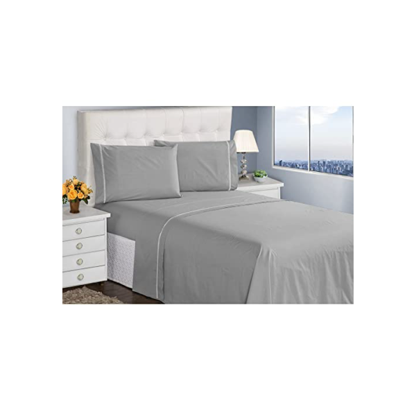 Jogo de Cama Casal Queen King Lençol Fronhas 400 Fios 4 Peças Ponto Palito Casa Dona (Queen, Prata)