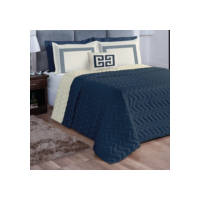 Cobre Leito Grecco Casal Padrão Dupla Face 7 Peças Matelado Colcha Azul Marinho