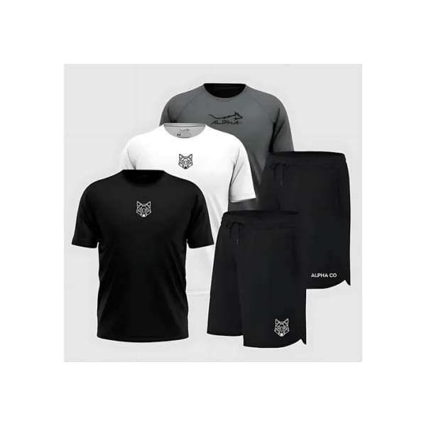 Kit 5 Peças Dry 3 Camisetas E 2 Bermudas Alpha
