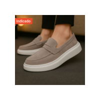 Mocassim Masculino Sola Alta Loafer Derby em Camurça Costurado Premium