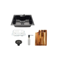 Cuba Preta Cozinha Com Acessórios Inox 304 + Tábua De Corte Cor Preto