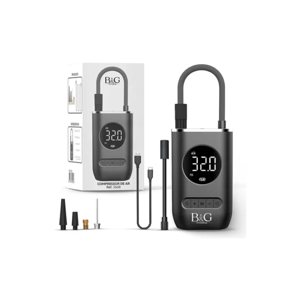 Mini Compressor Bomba De Ar Calibrador Digital Sem Fio Pneus B&G 3668 Cor Preto