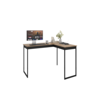 Escrivaninha Mesa de Canto Escritório Home Office em L 110cm Apoio Industrial Pés Preto Tampo Laminado Modelo Pier