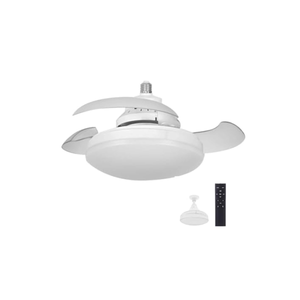 Ventilador de Teto com Controle Remoto Pás Retráteis E27 LED 18W 3 Cores 4 Velocidades Motor Brushless 85-265V