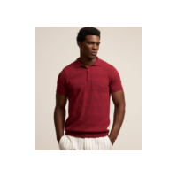 Camiseta Polo Regular com Textura em Patchwork Vermelho