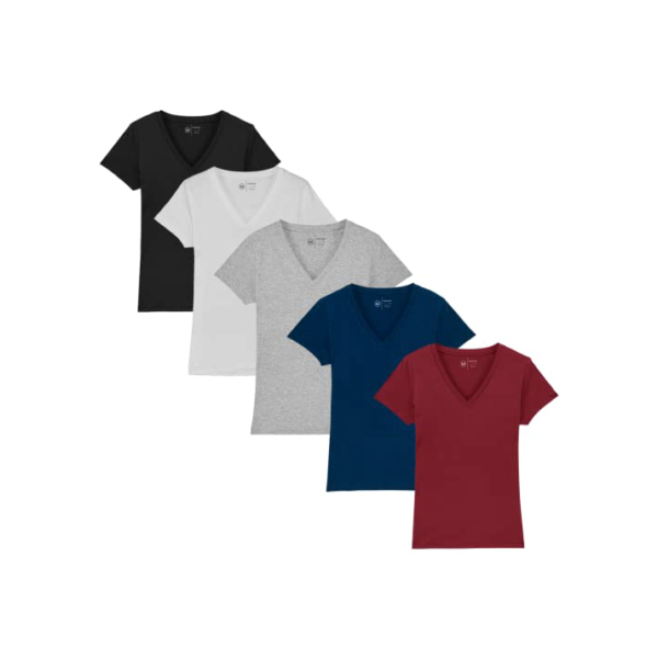 Kit 5 Camisetas Babylook Feminina Básica Algodão Gola V By Zaroc (as2, alpha, m, regular, Preto/Marinho/Branco/Cinza/Bordô)