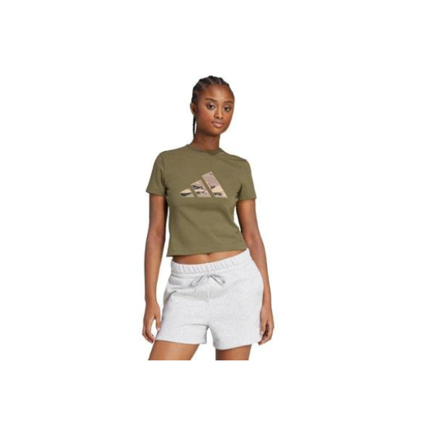 Camiseta Adidas Cropped Camuflada Estampada Feminina - Oliva