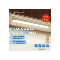 Kit 2 Smart Luminária Inteligente Ultra LED com sensor de movimento sem fio e Recarregável USB fino barra 10/20/30/50cm