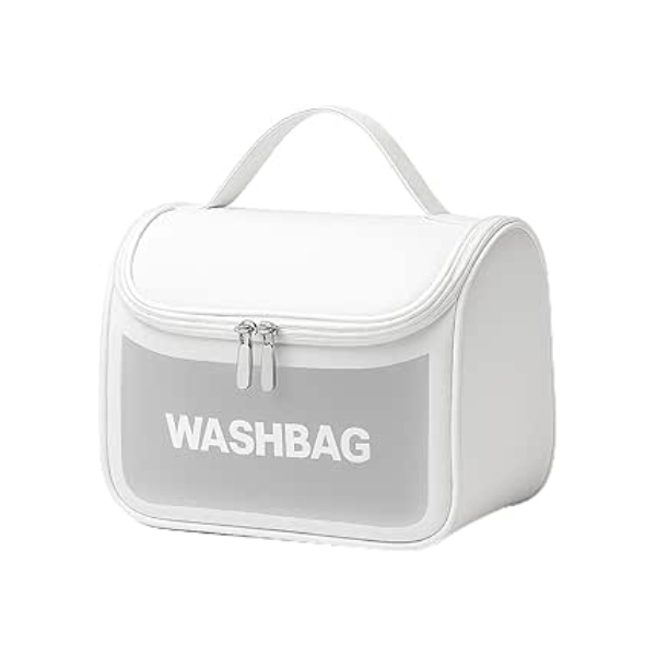 Necessaire Feminina Transparente Viagem Bolsa Ideal para Cosméticos Maquiagem Higiene Pessoal Fechamento com Zíper Fácil Acesso Design Moderno Funcional Impermeável (Branco)