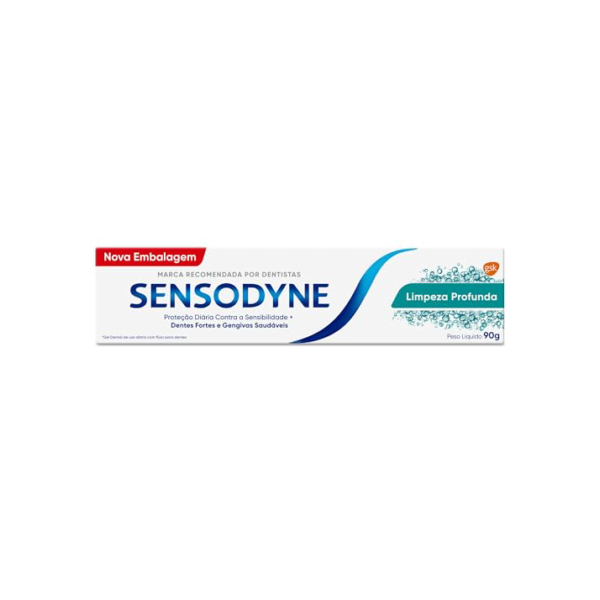 Sensodyne Creme Dental Limpeza Profunda com Flúor, Proteção Diária Contra a Sensibilidade, Dentes Fortes e Gengivas Saudáveis, Refrescância Prolongada, 90g
