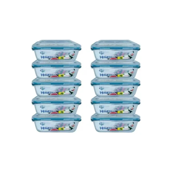 Kit 10 Pote Hermético De Vidro Retangular 640ml Quality House Azul-claro