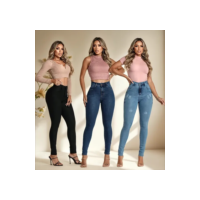 Kit 3 Calças Jeans Feminina Cintura Alta Com Elastano