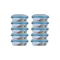 Kit 10 Pote Hermético De Vidro Retangular 640ml Rishon Azul-claro