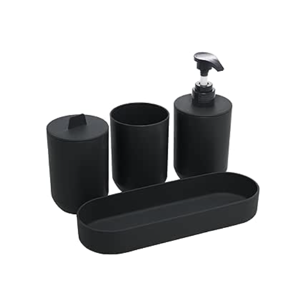 Conjunto 4 Peças de Bambu e PP para Banheiro Preto - Lyor
